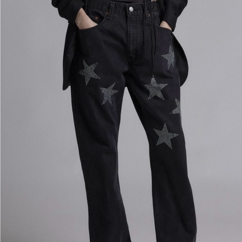 Levi's Black Straight Leg Jeans with Star Accents
